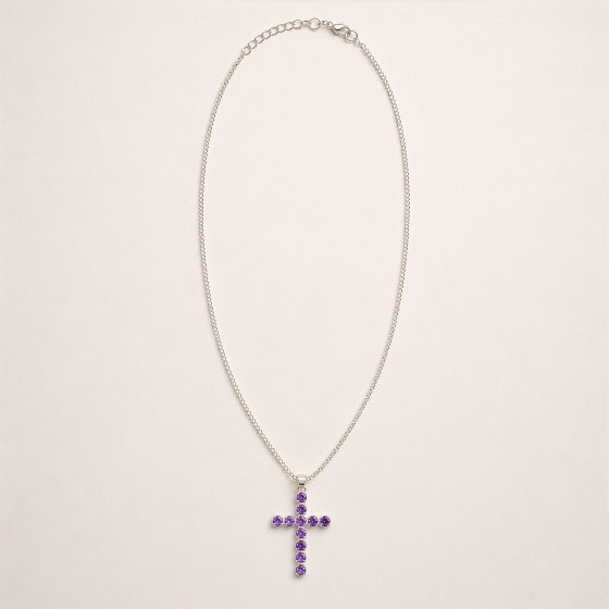 Indisk Andagtsvedhæng – Sølvbelagt (45Cm Chain) – Amethyst Crucifix - Billede 2