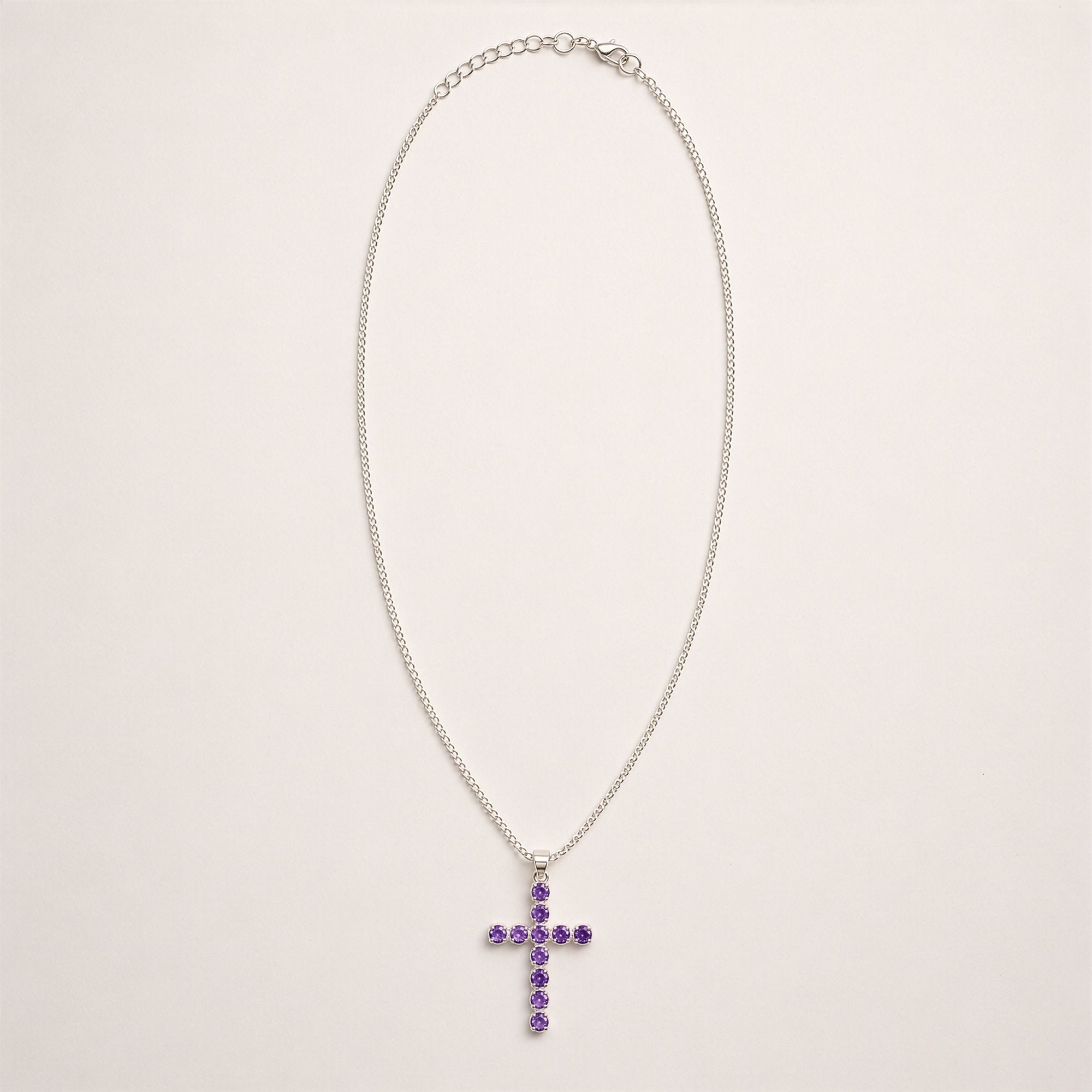 Indisk Andagtsvedhæng – Sølvbelagt (45Cm Chain) – Amethyst Crucifix - Billede 2