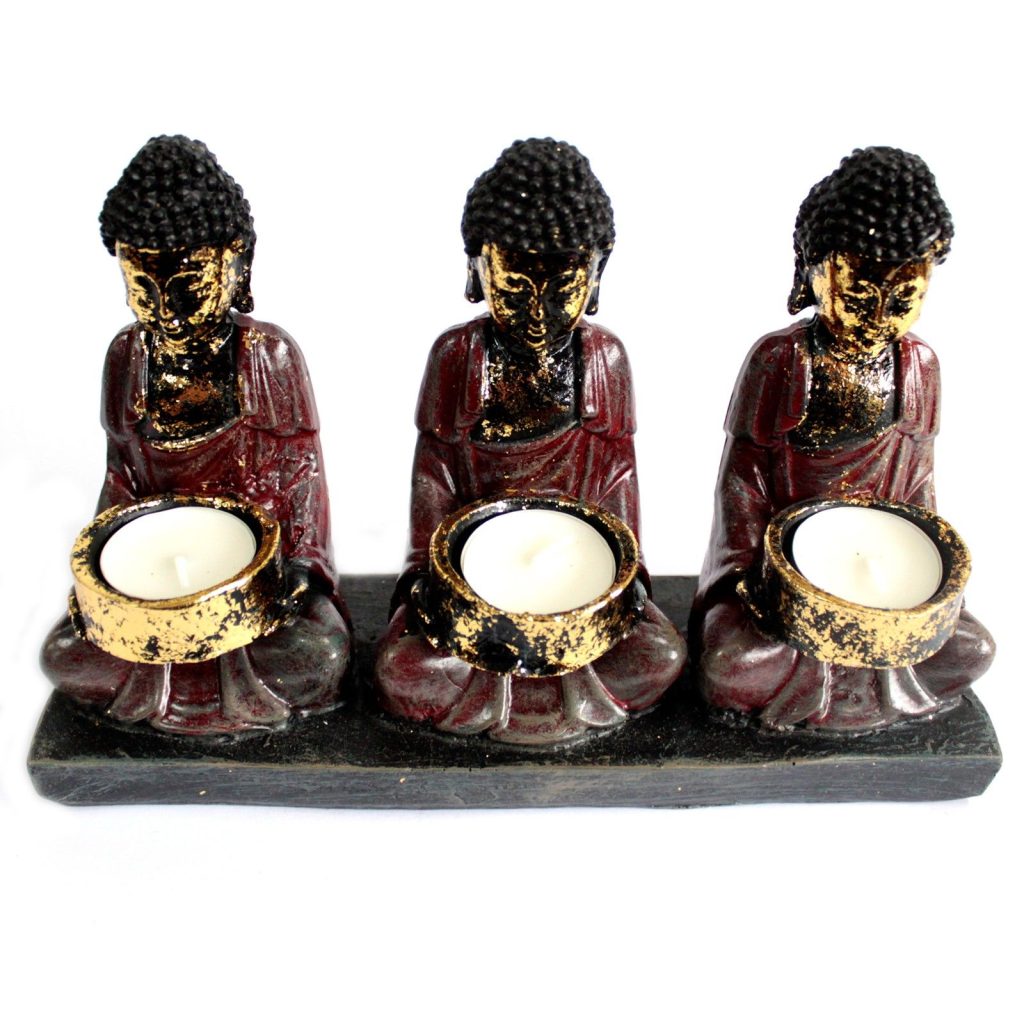 Antique Buddha – Three Devotees Stearinlys Holder