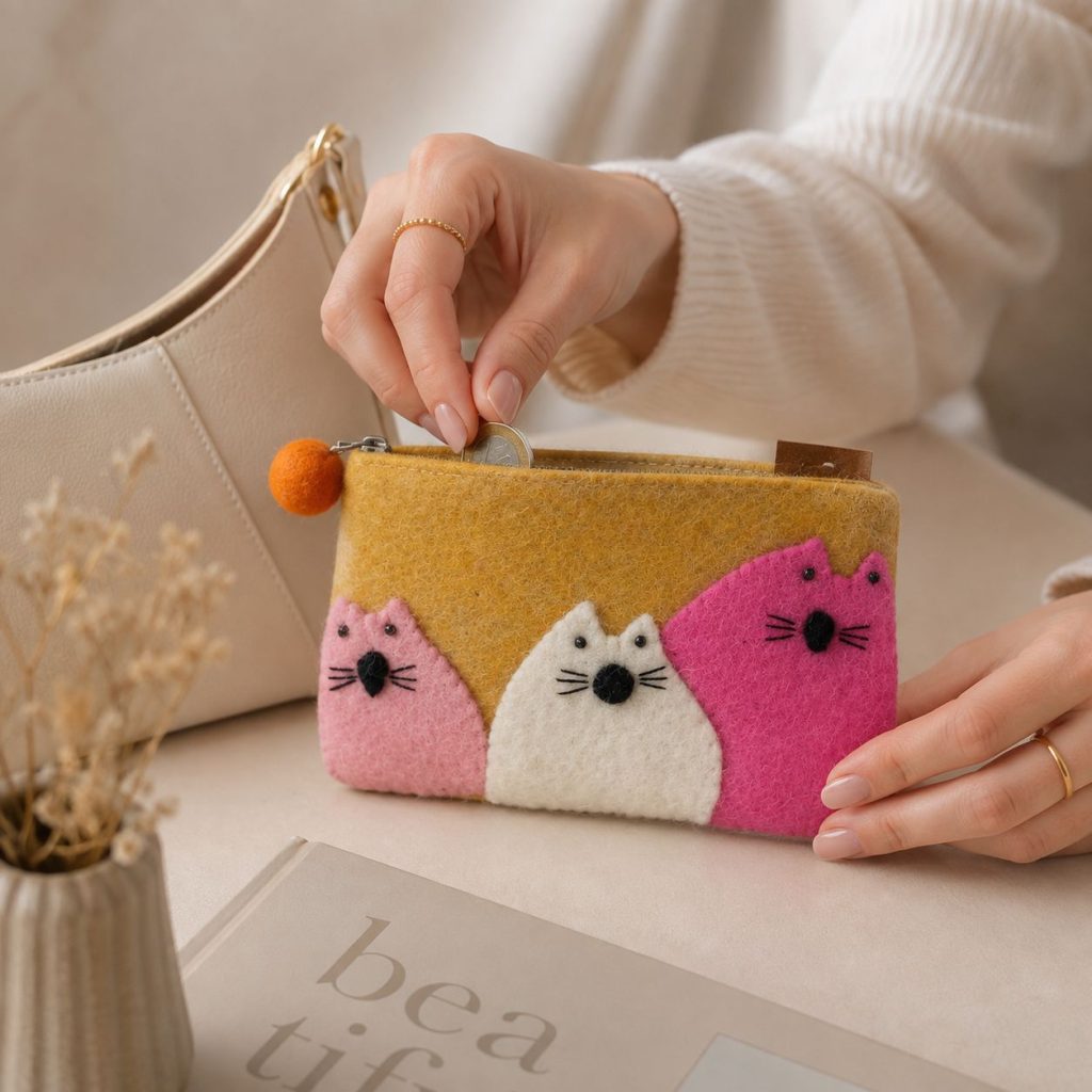 Natural Felt Zipper Pouches – Three Fat Cats