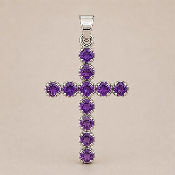 Indisk Andagtsvedhæng – Sølvbelagt (45Cm Chain) – Amethyst Crucifix - Billede 6