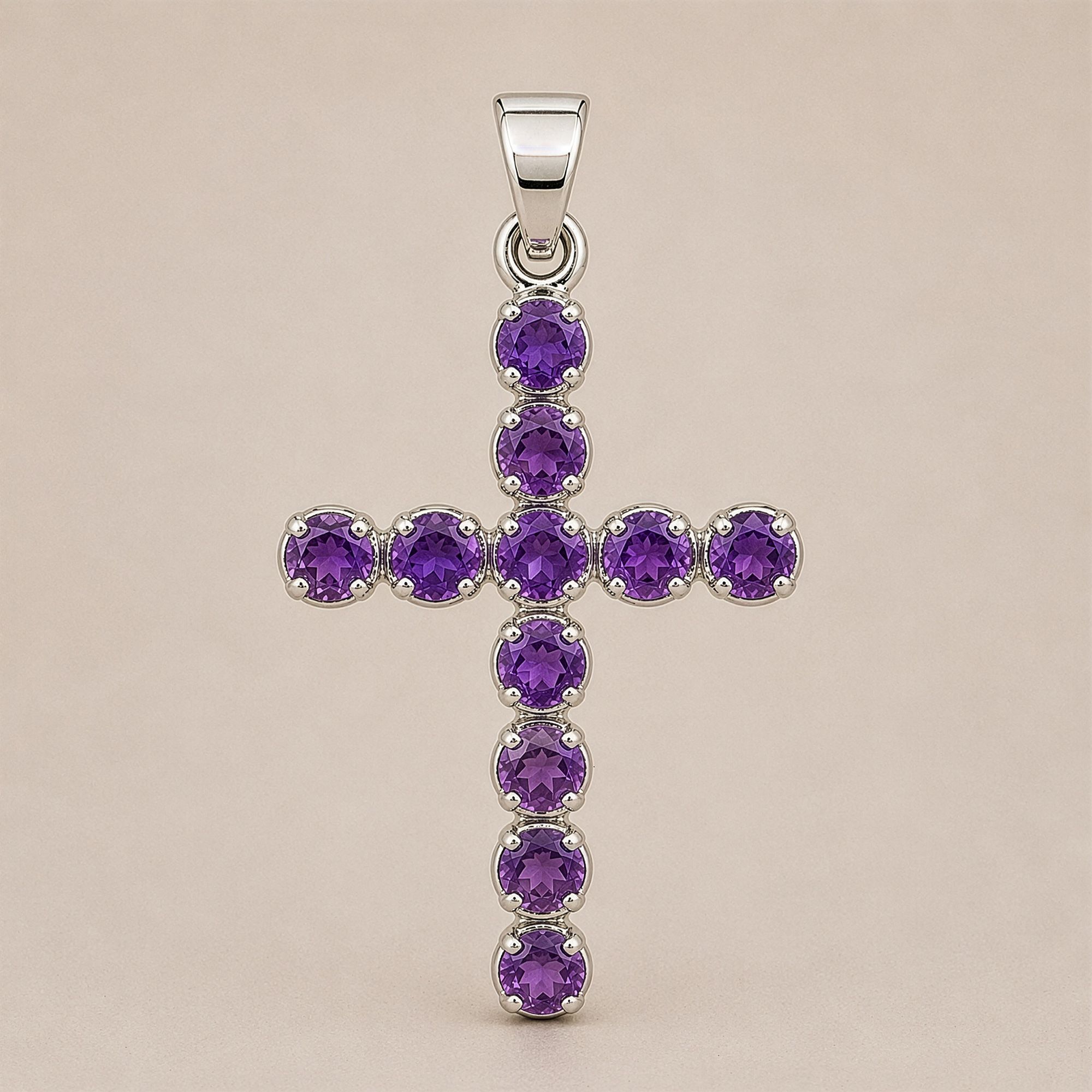 Indisk Andagtsvedhæng – Sølvbelagt (45Cm Chain) – Amethyst Crucifix - Billede 6