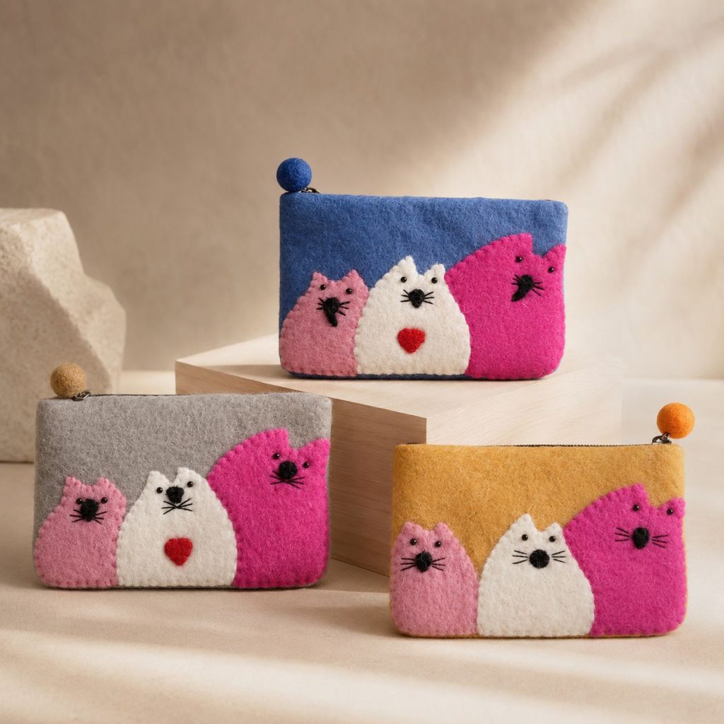 Natural Felt Zipper Pouches – Three Fat Cats