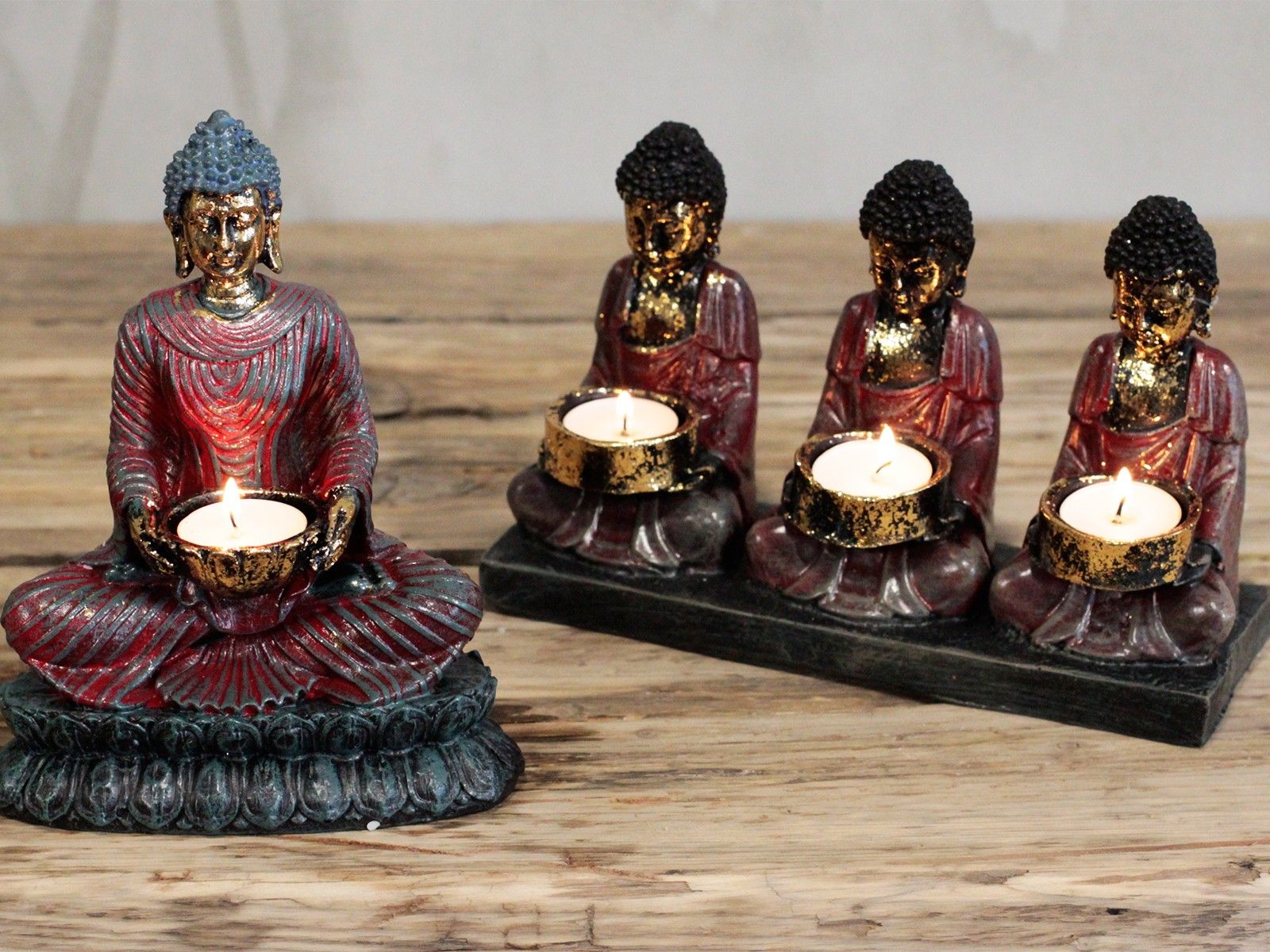 Antique Buddha – Three Devotees Stearinlys Holder - Billede 2