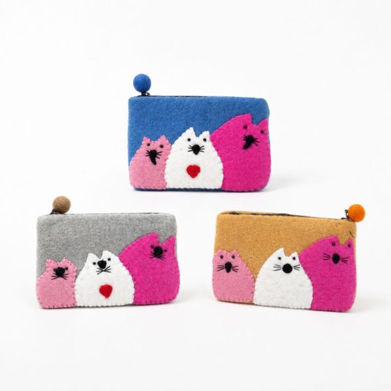 Natural Felt Zipper Pouches – Three Fat Cats - Billede 4