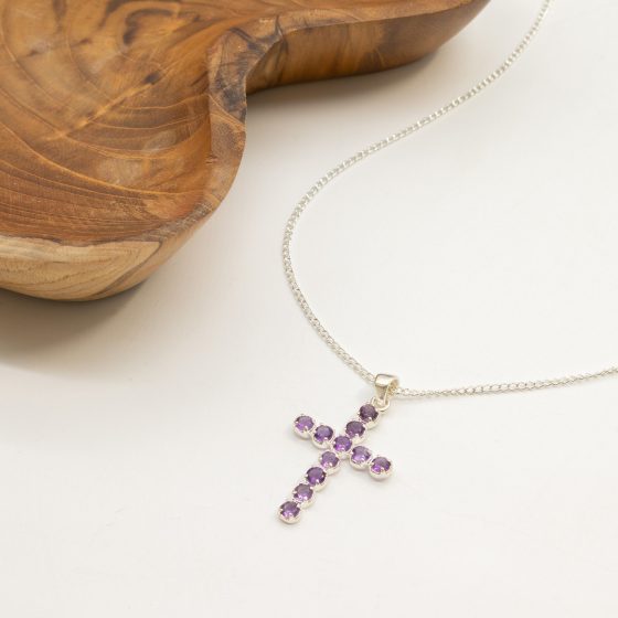 Indisk Andagtsvedhæng – Sølvbelagt (45Cm Chain) – Amethyst Crucifix - Billede 4