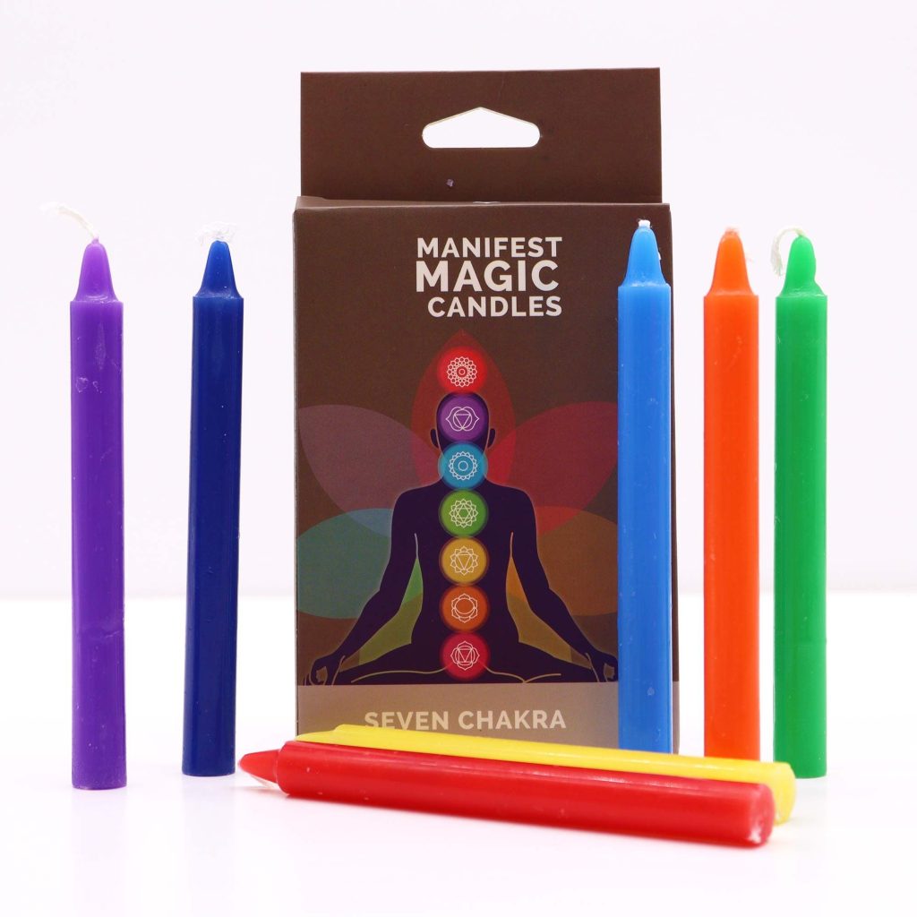 Seven Chakra Manifest Stearinlys (Pakke Med 7)