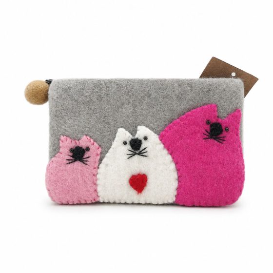 Natural Felt Zipper Pouches – Three Fat Cats - Billede 2