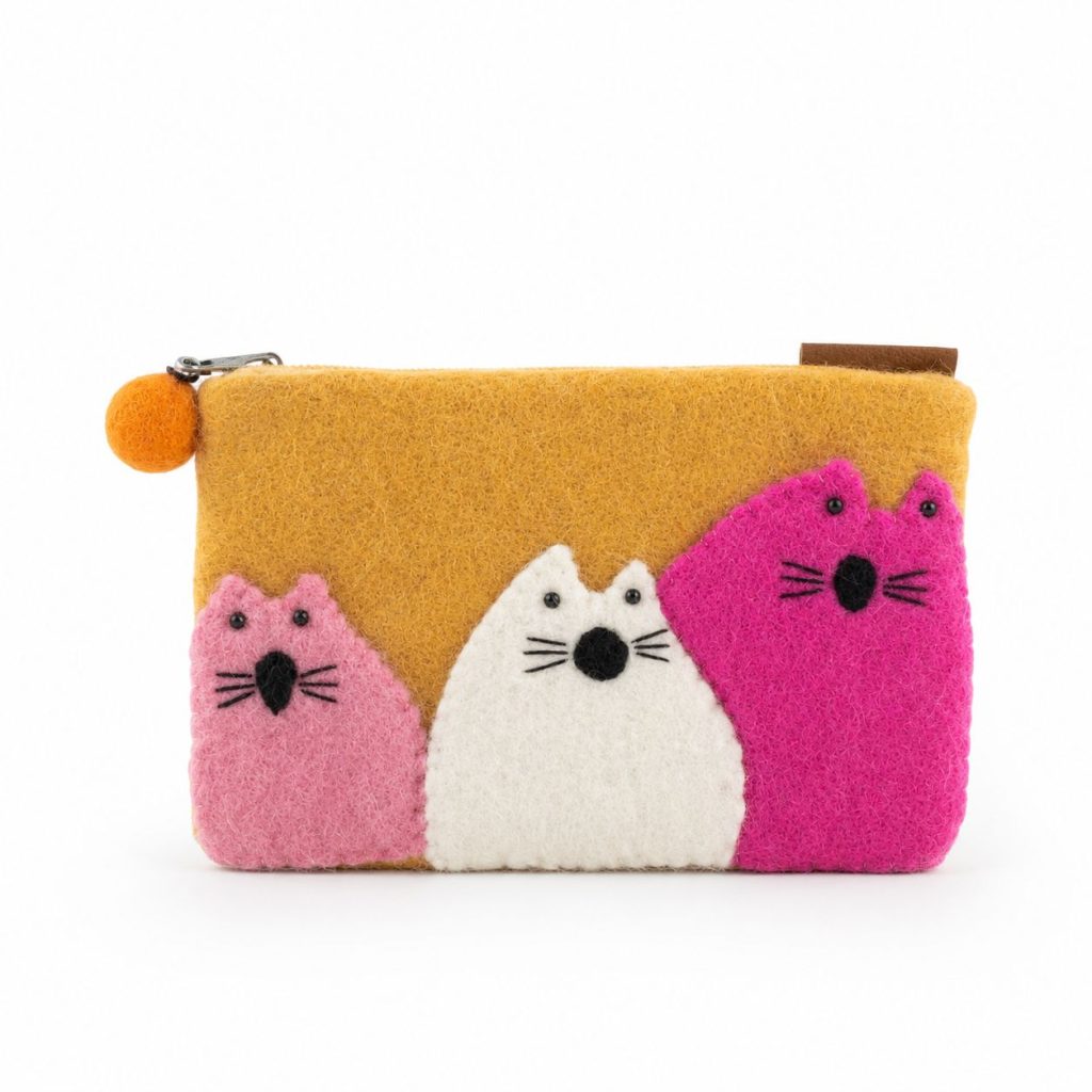 Natural Felt Zipper Pouches – Three Fat Cats