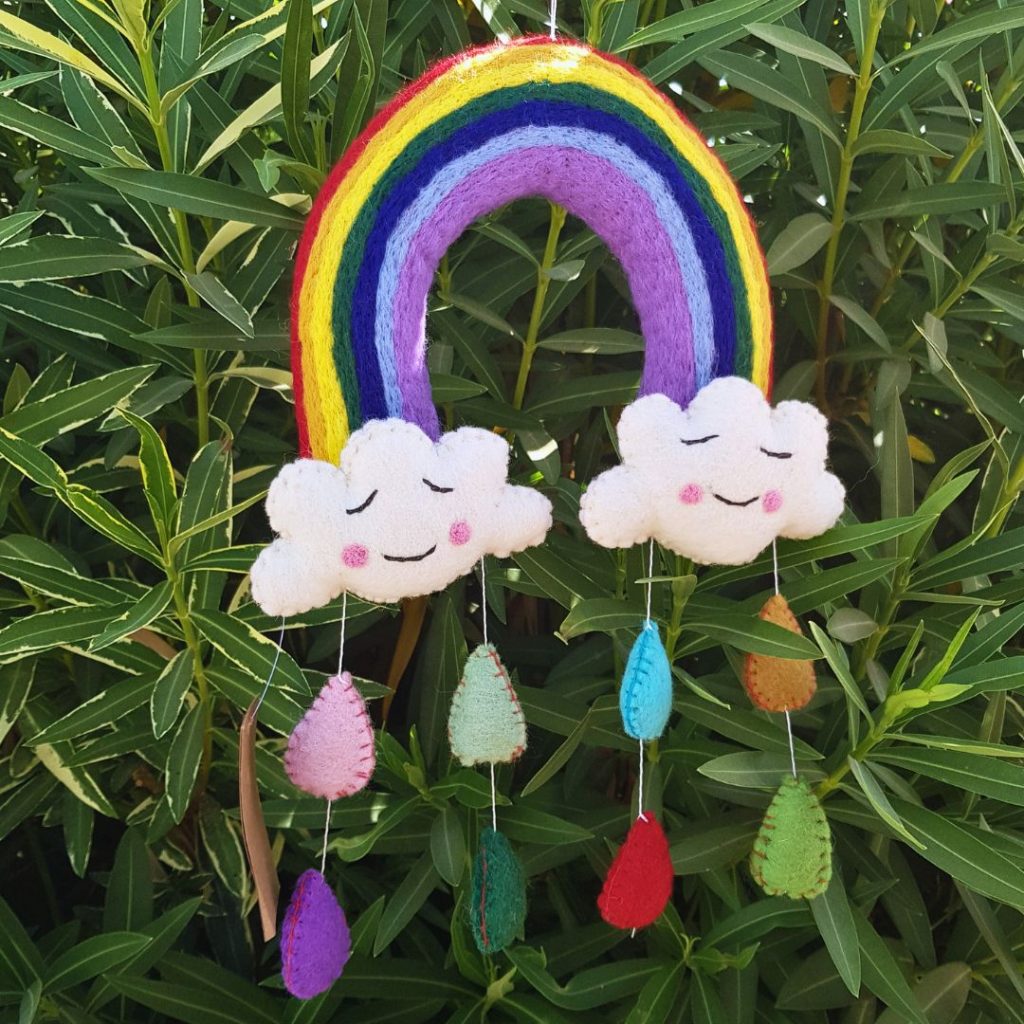 Handmade Felt Mobile – Rainbow Happy Clouds